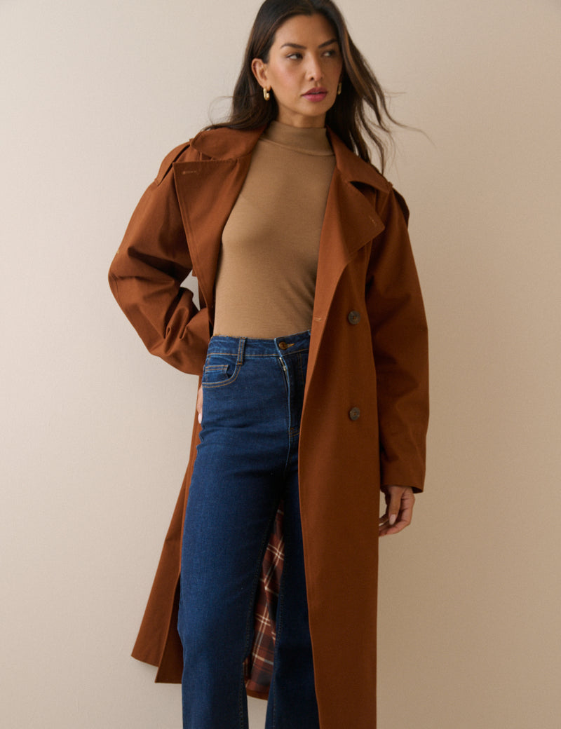 Light Brown Double-Breasted Trench Coat