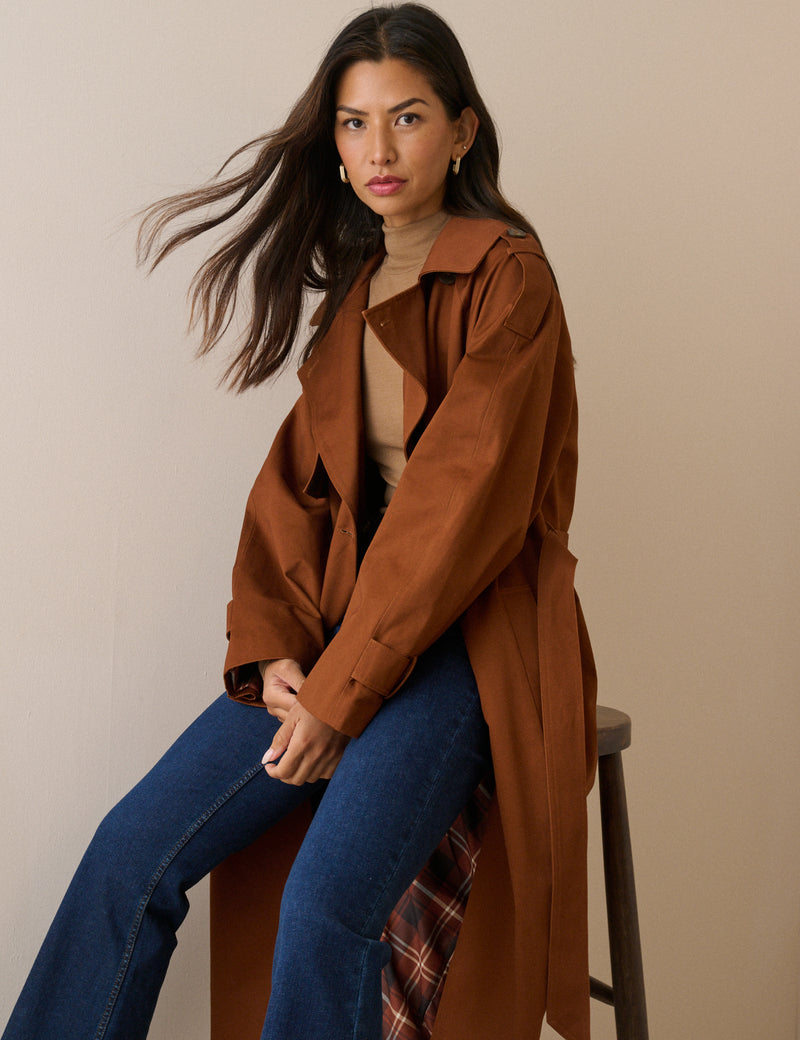Light Brown Double-Breasted Trench Coat