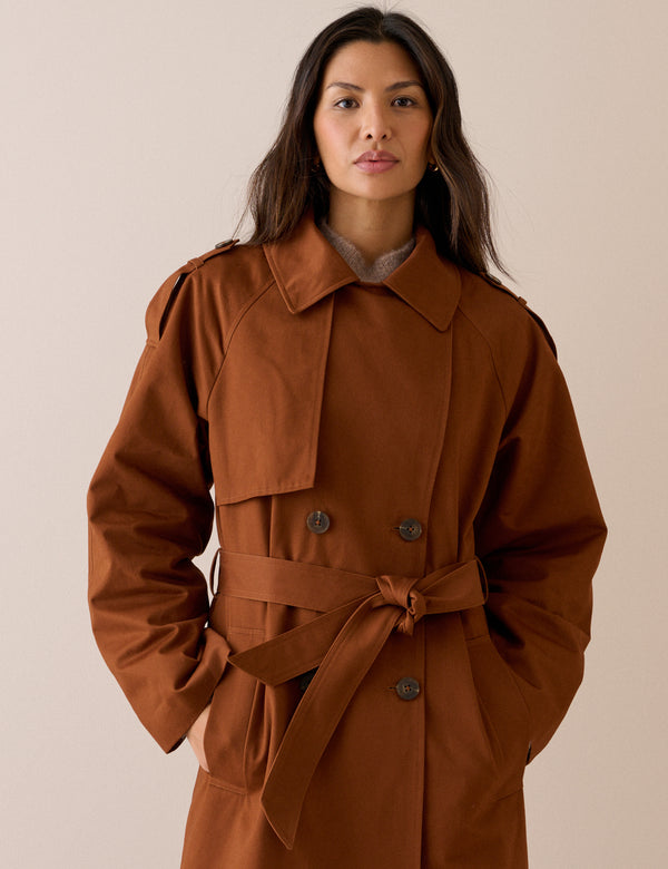 Rust Double-Breasted Relaxed Fit Trench Coat