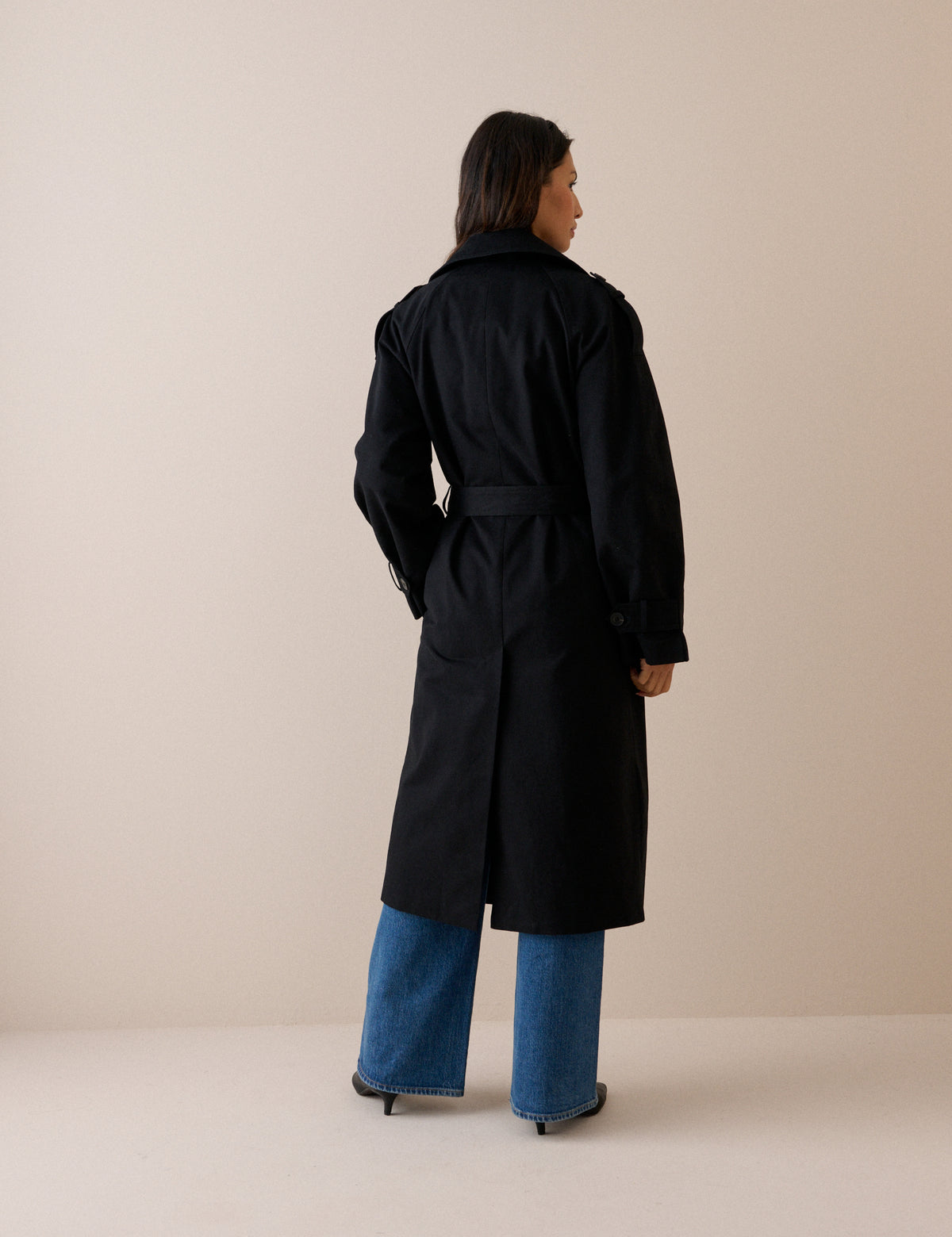 Black Double-Breasted Relaxed Fit Trench Coat