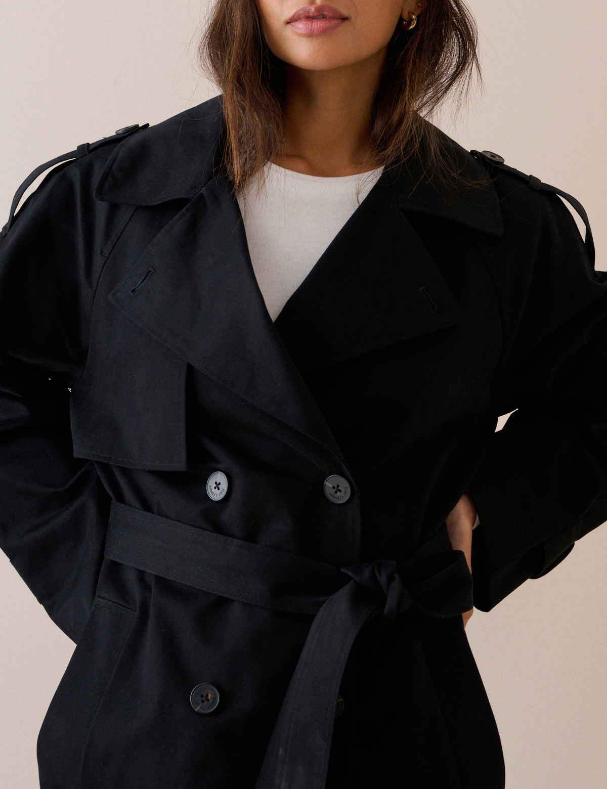 Black Double-Breasted Relaxed Fit Trench Coat