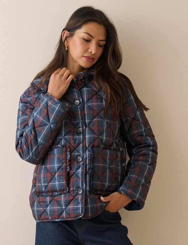Red and Blue Tartan Quilted Coat