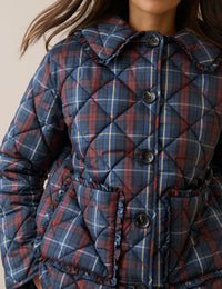 Red and Blue Tartan Quilted Coat