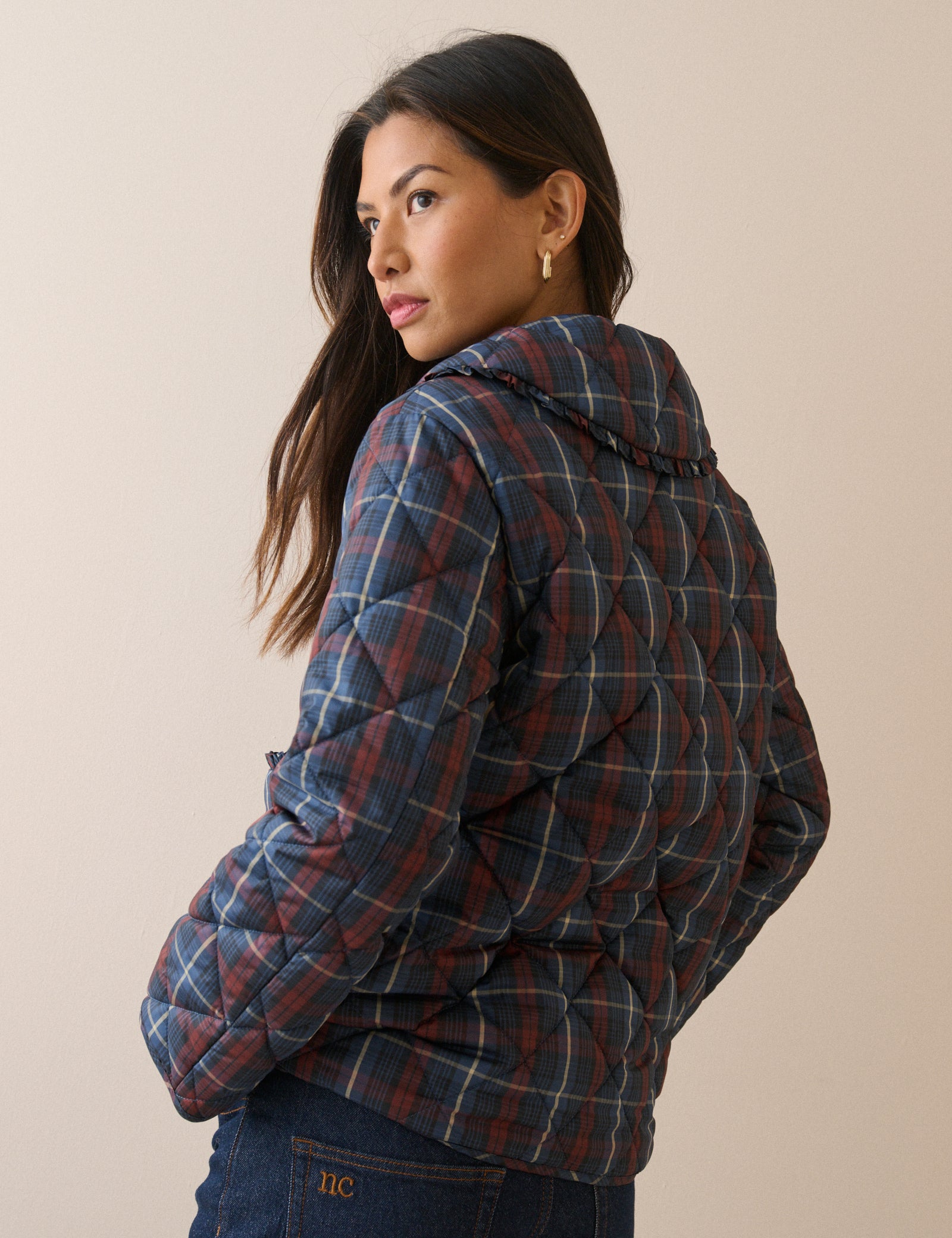 Red and Blue Tartan Quilted Coat