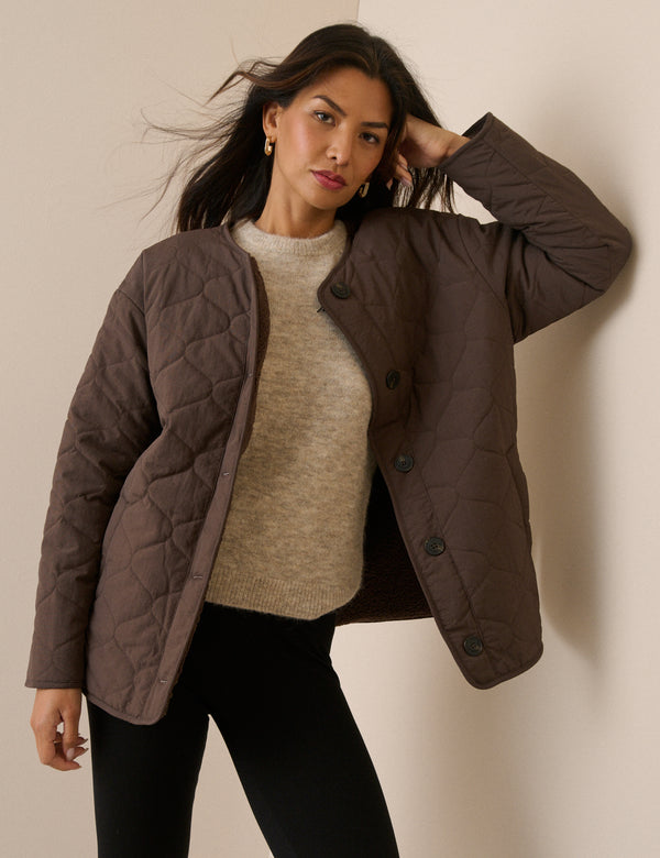 Brown Reversible Quilted Borg Jacket