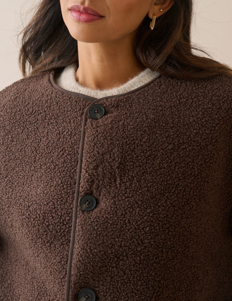 Brown Reversible Quilted Borg Jacket