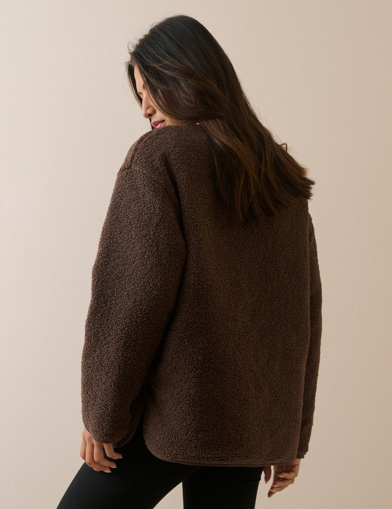 Brown Reversible Quilted Borg Jacket
