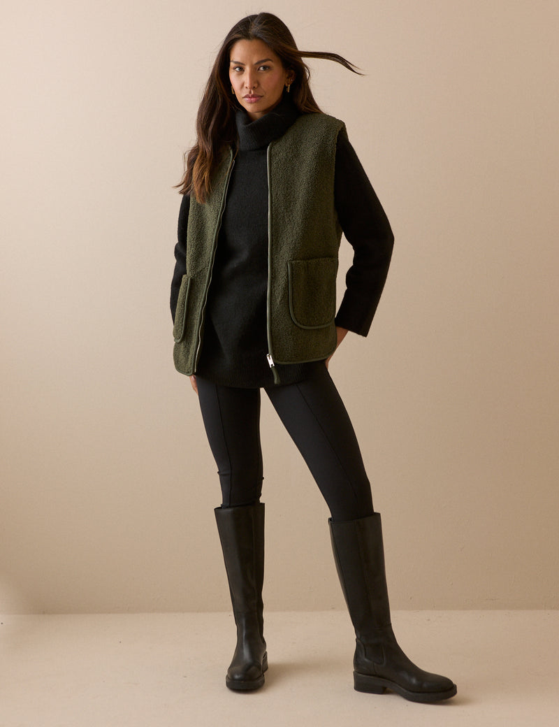 Khaki Green Borg Gilet