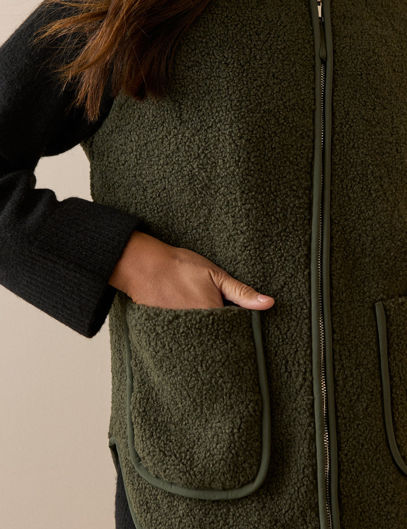 Khaki Green Borg Gilet
