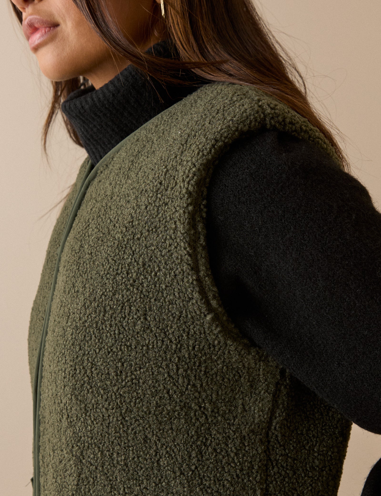 Khaki Green Borg Gilet