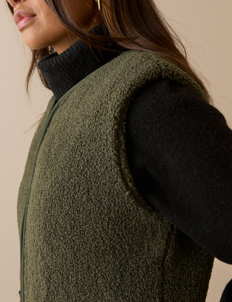 Khaki Green Borg Gilet