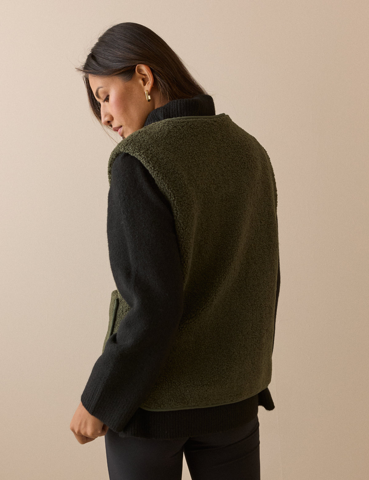 Khaki Green Borg Gilet