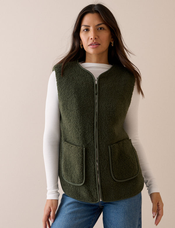 Khaki Green Borg Gilet