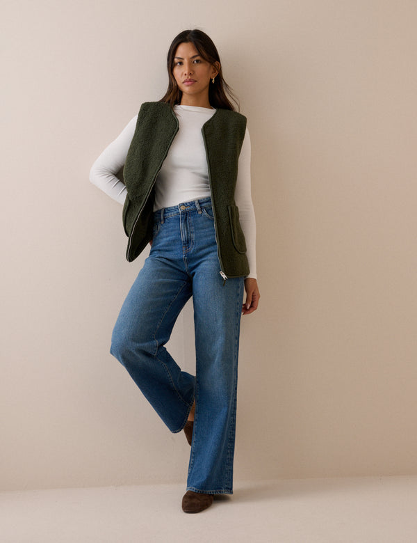 Khaki Green Borg Gilet