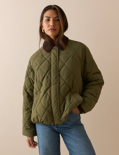 Khaki Quilted Bomber Jacket