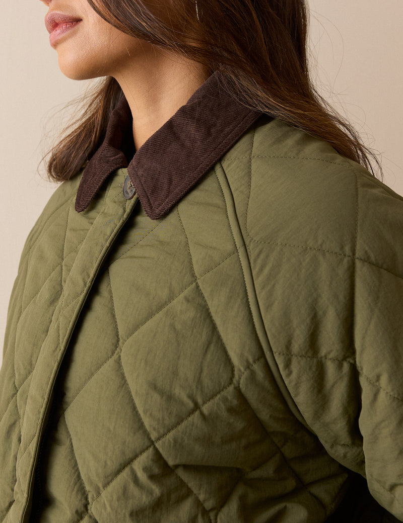 Khaki Quilted Bomber Jacket