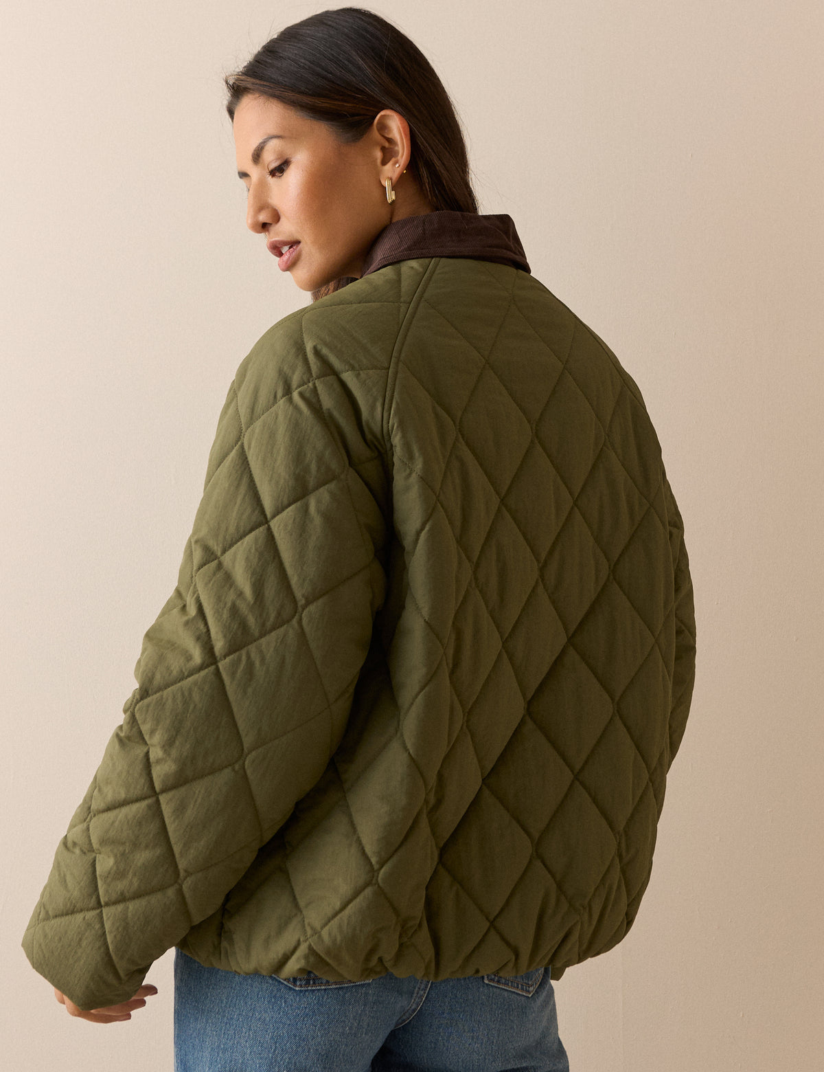 Khaki Quilted Bomber Jacket