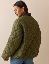 Khaki Quilted Bomber Jacket