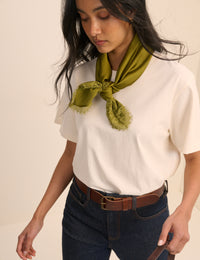 Olive Green Lace Trim Square Scarf