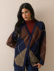 Navy Argyle Long Line Cardigan