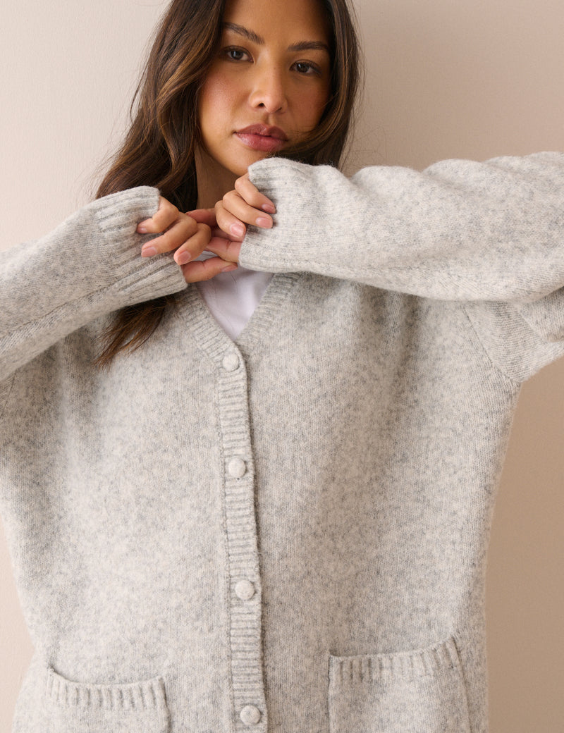 Grey Marl Long Line Cardigan