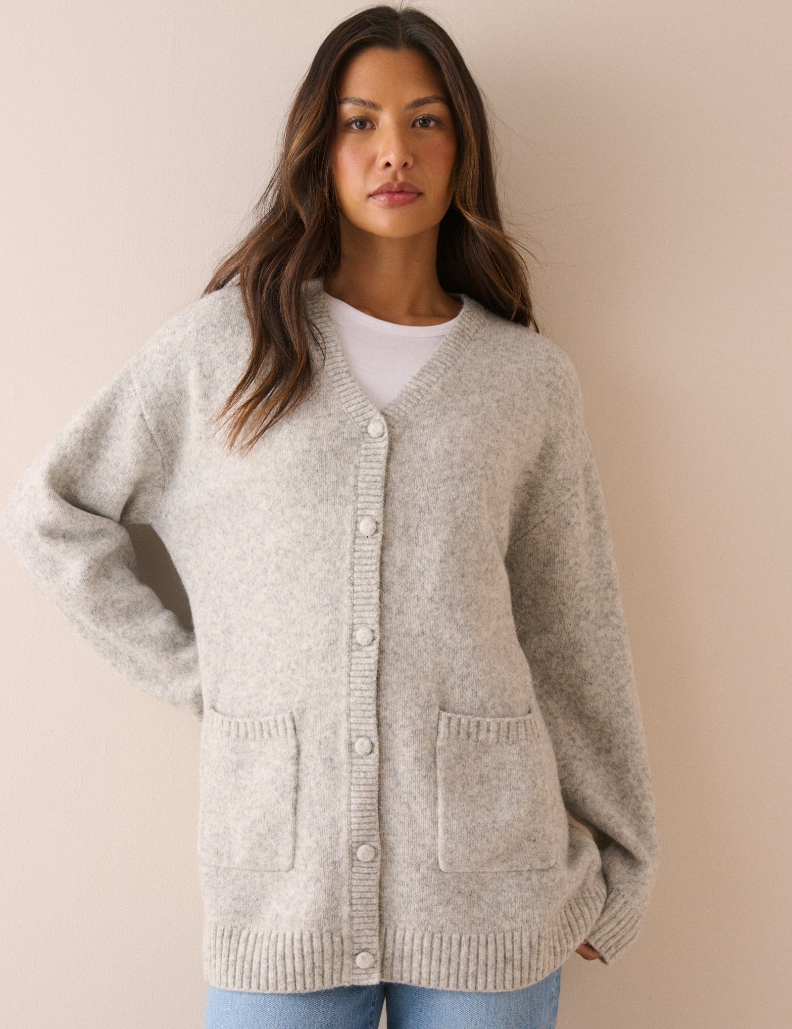Grey Marl Long Line Cardigan