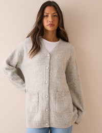 Grey Marl Long Line Cardigan