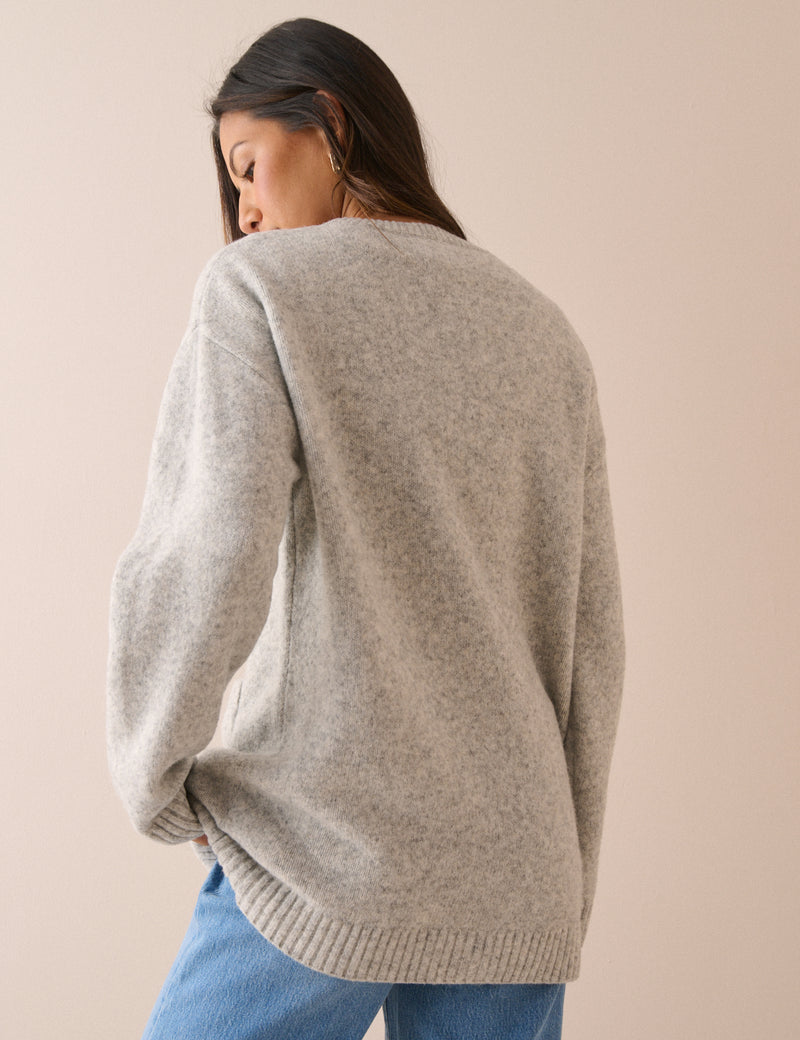 Grey Marl Long Line Cardigan