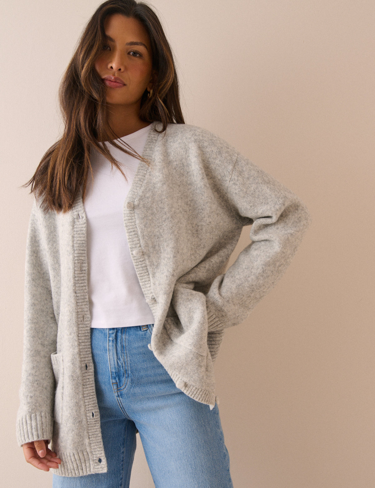 Grey Marl Long Line Cardigan
