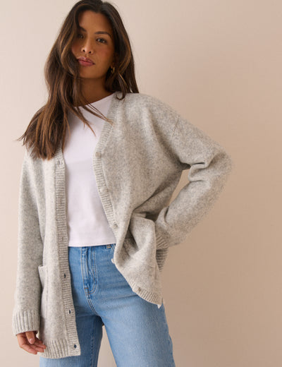 Grey Marl Long Line Cardigan