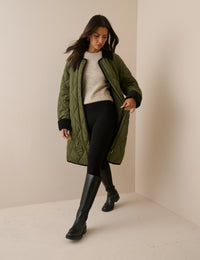 Khaki Contrast Collar Quilted Coat