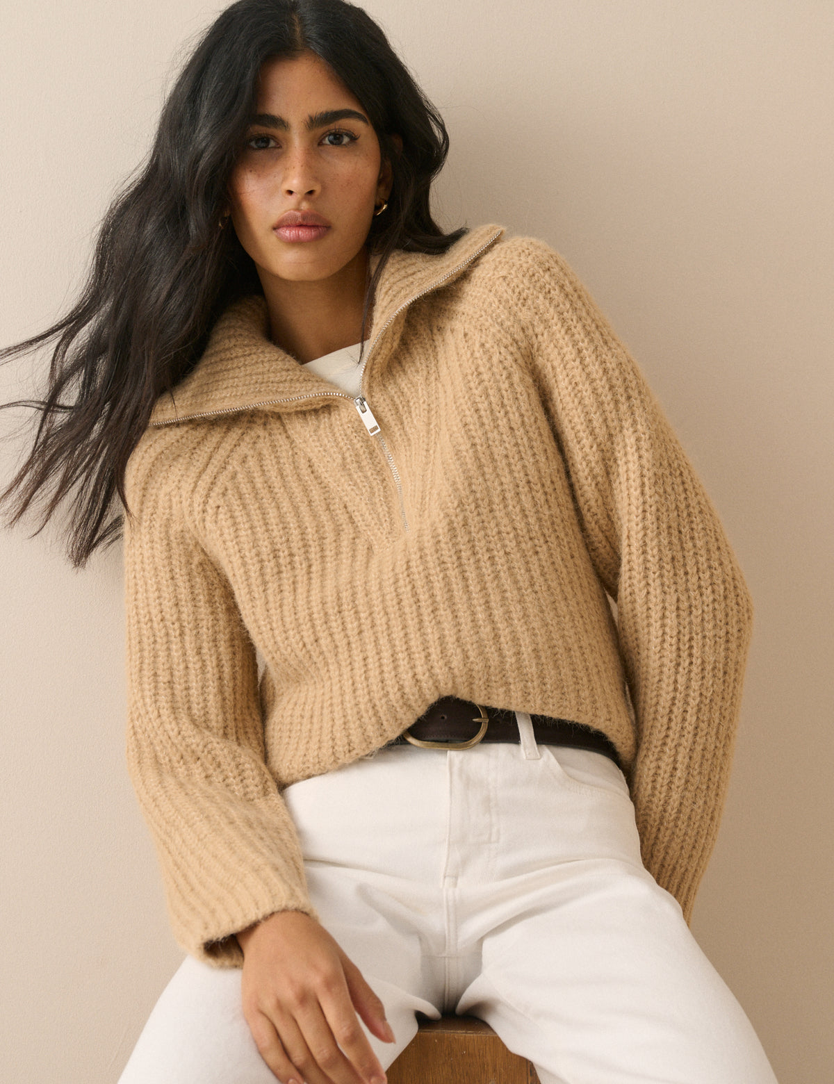 Cream Wool-Alpaca Chunky Knit Jumper
