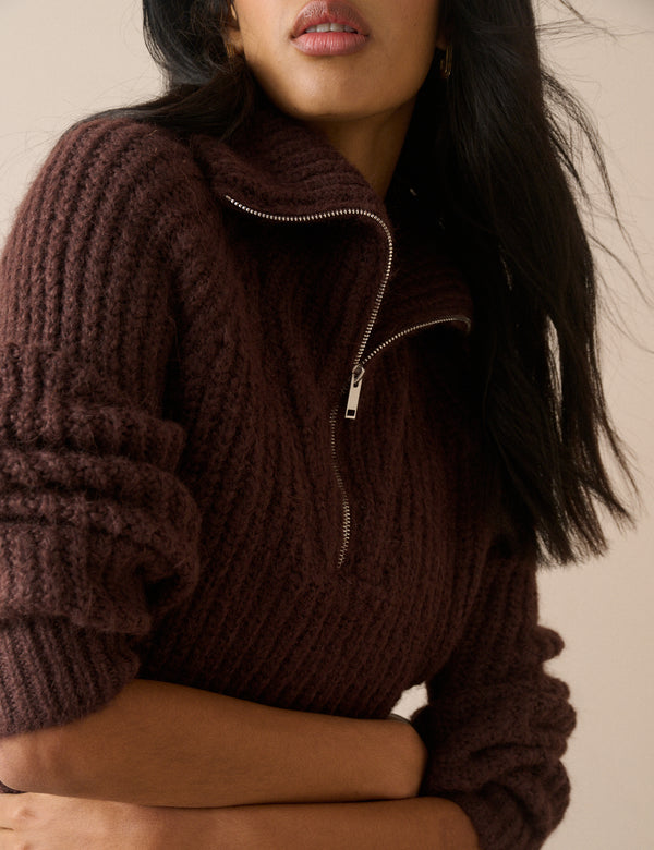 Brown Wool-Alpaca Chunky Knit Jumper
