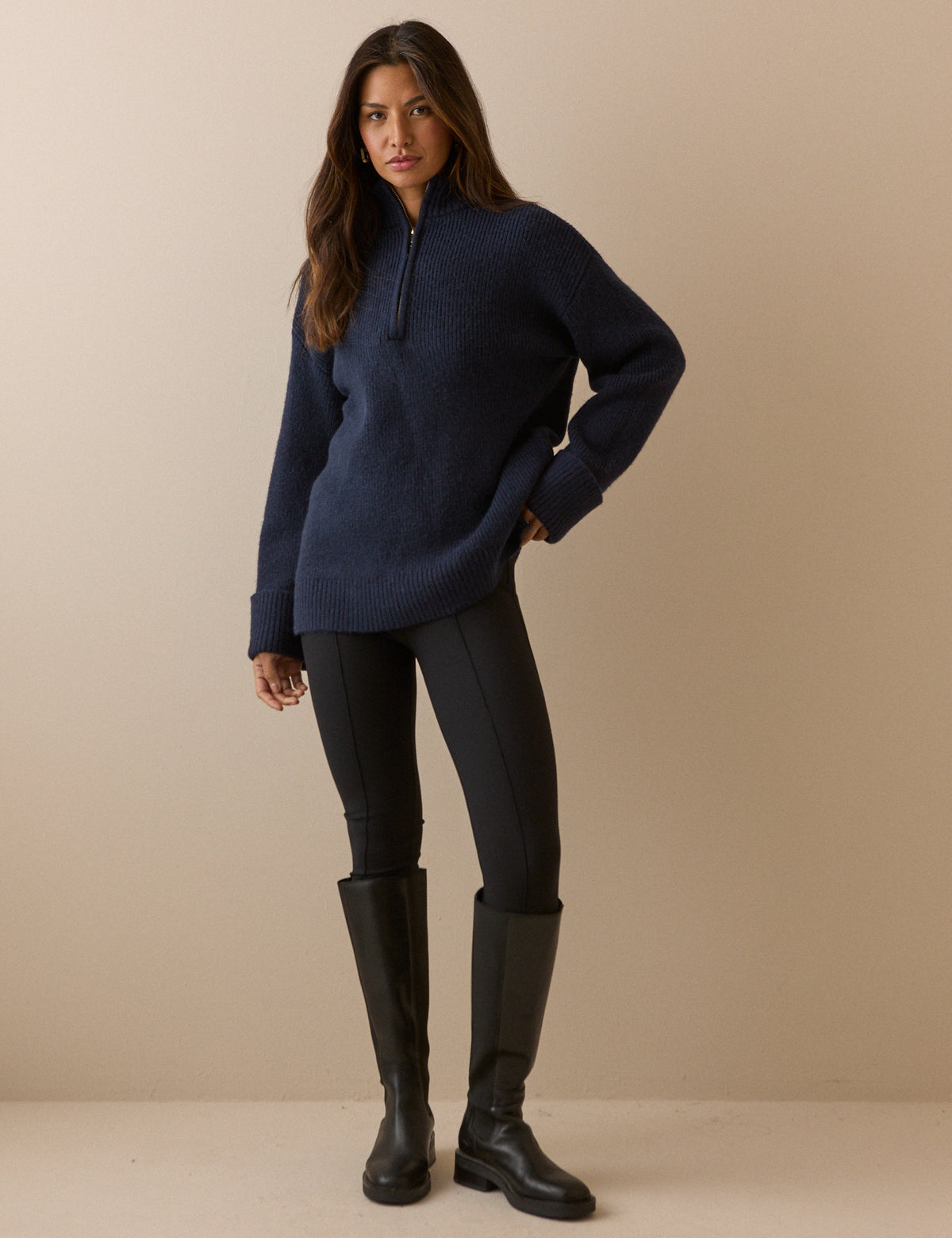Navy Half Zip Chunky Jumper