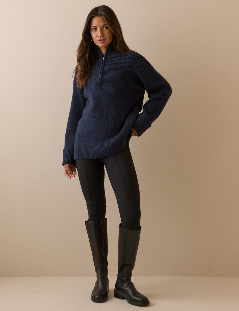 Navy Half Zip Chunky Jumper