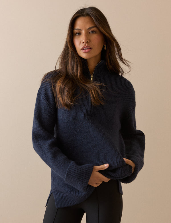 Navy Half Zip Chunky Jumper