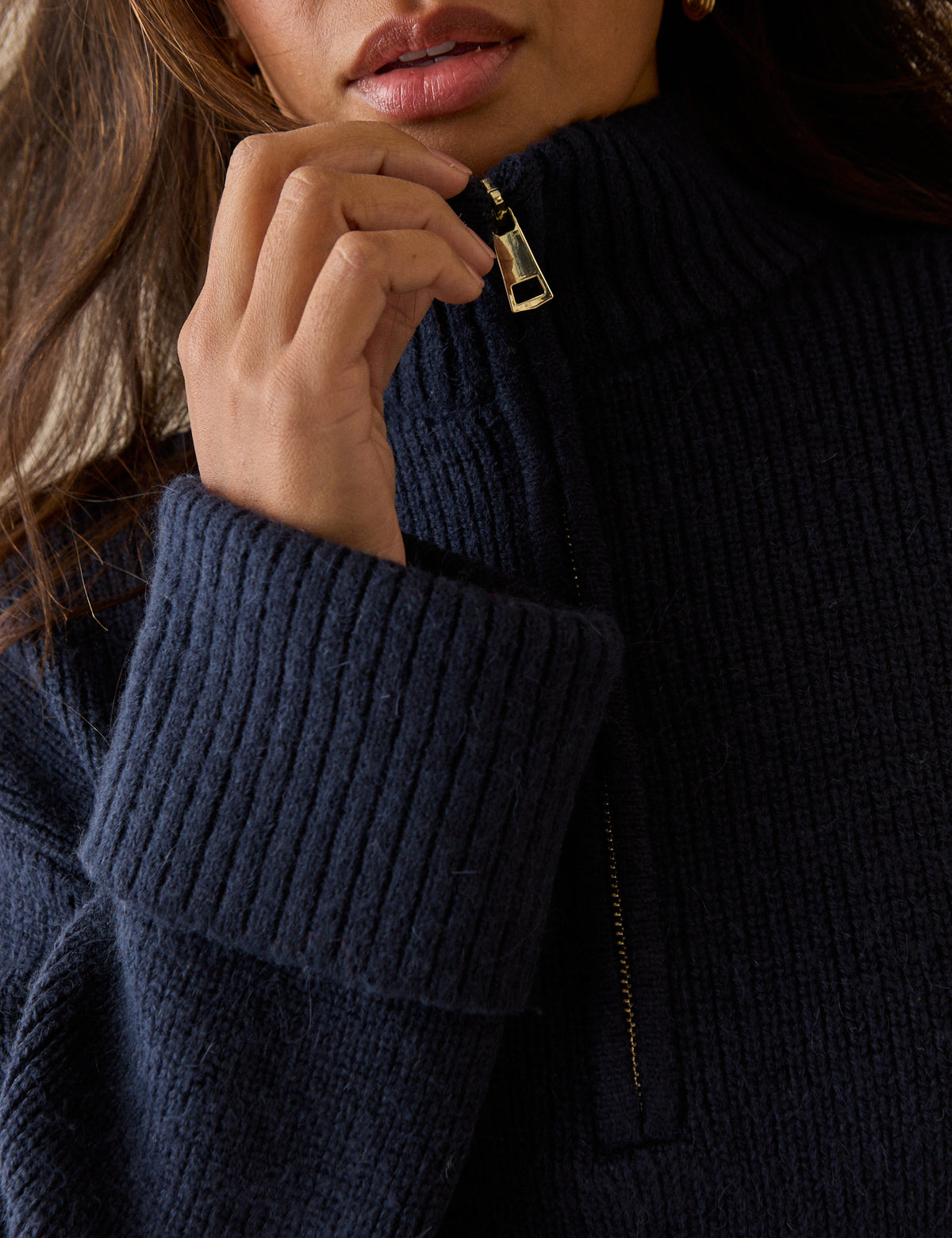 Navy Half Zip Chunky Jumper