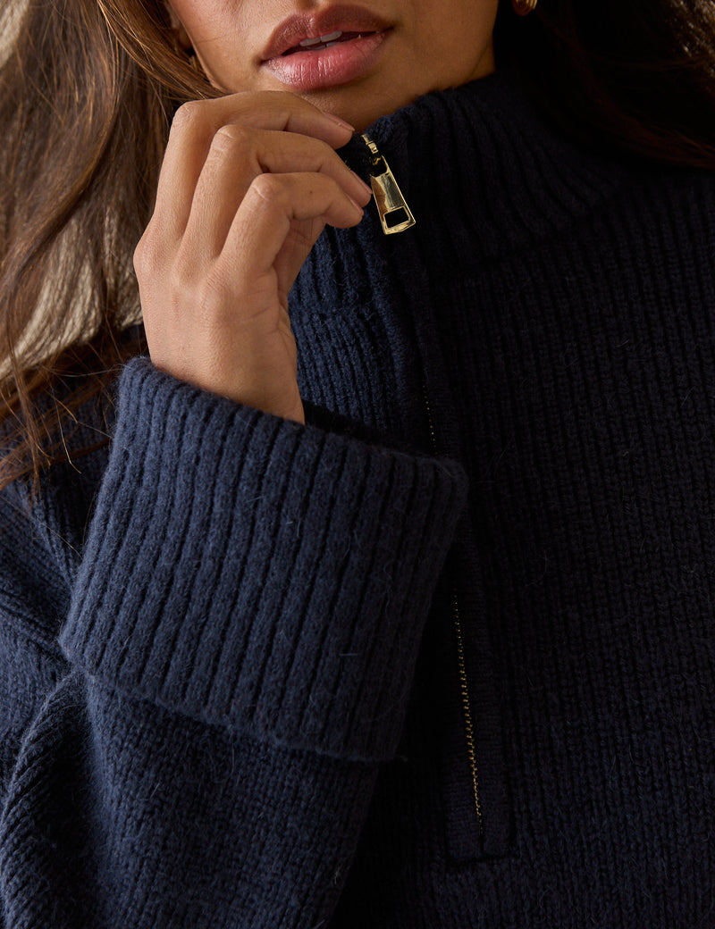 Navy Half Zip Chunky Jumper
