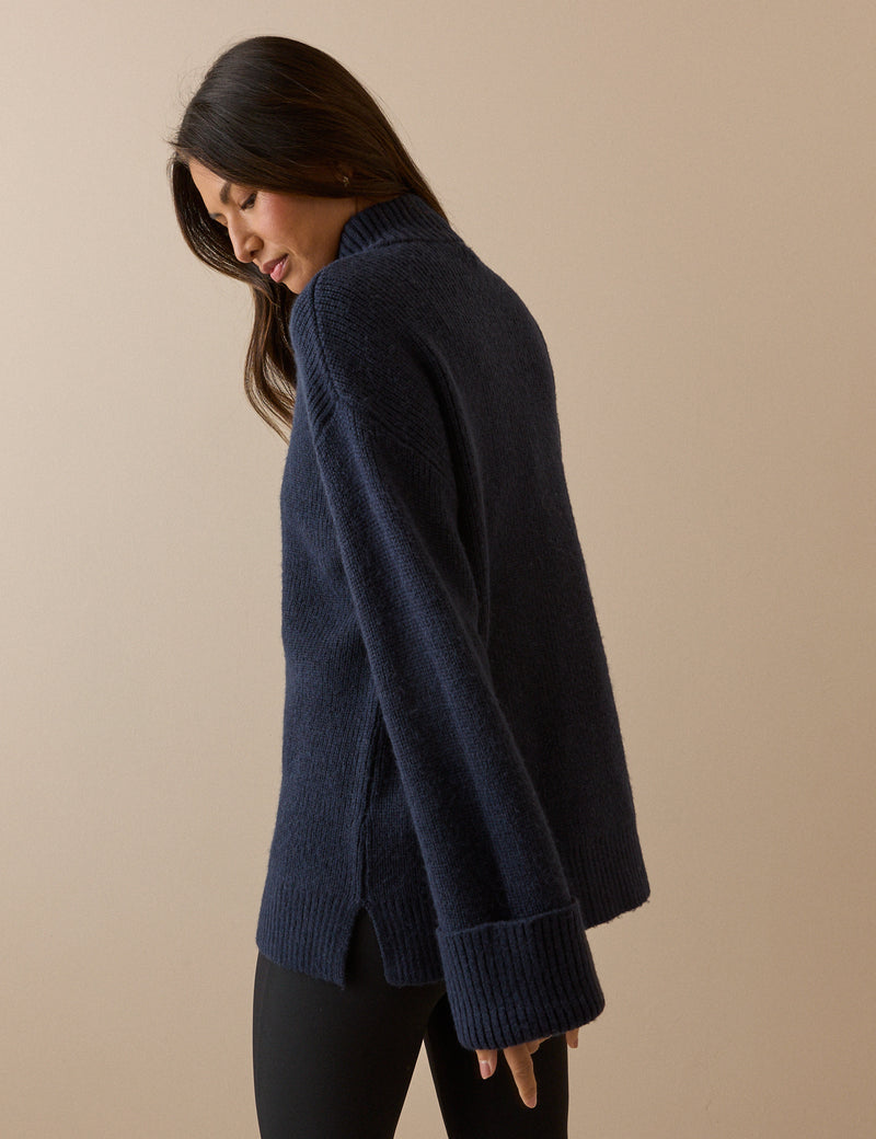 Navy Half Zip Chunky Jumper