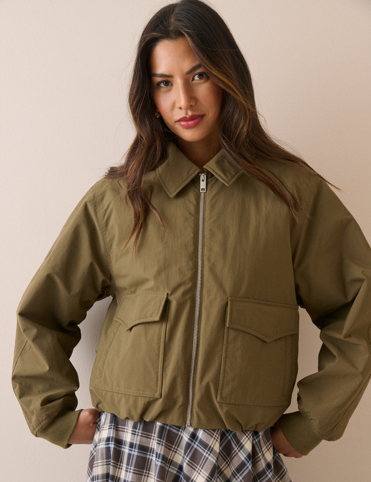 Khaki Collared Bomber Jacket