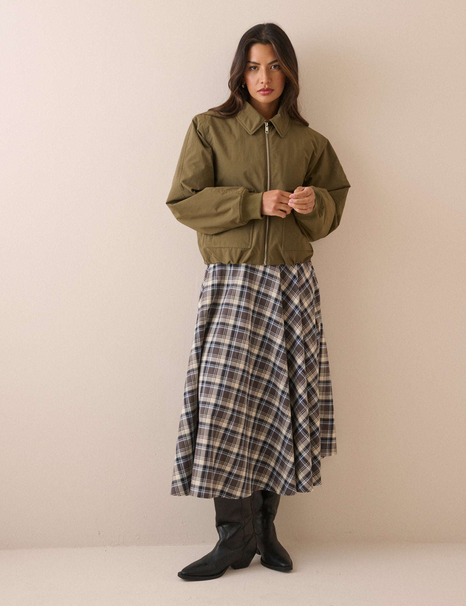 Khaki Collared Bomber Jacket