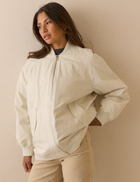 Ivory Longline Oversized Bomber Jacket