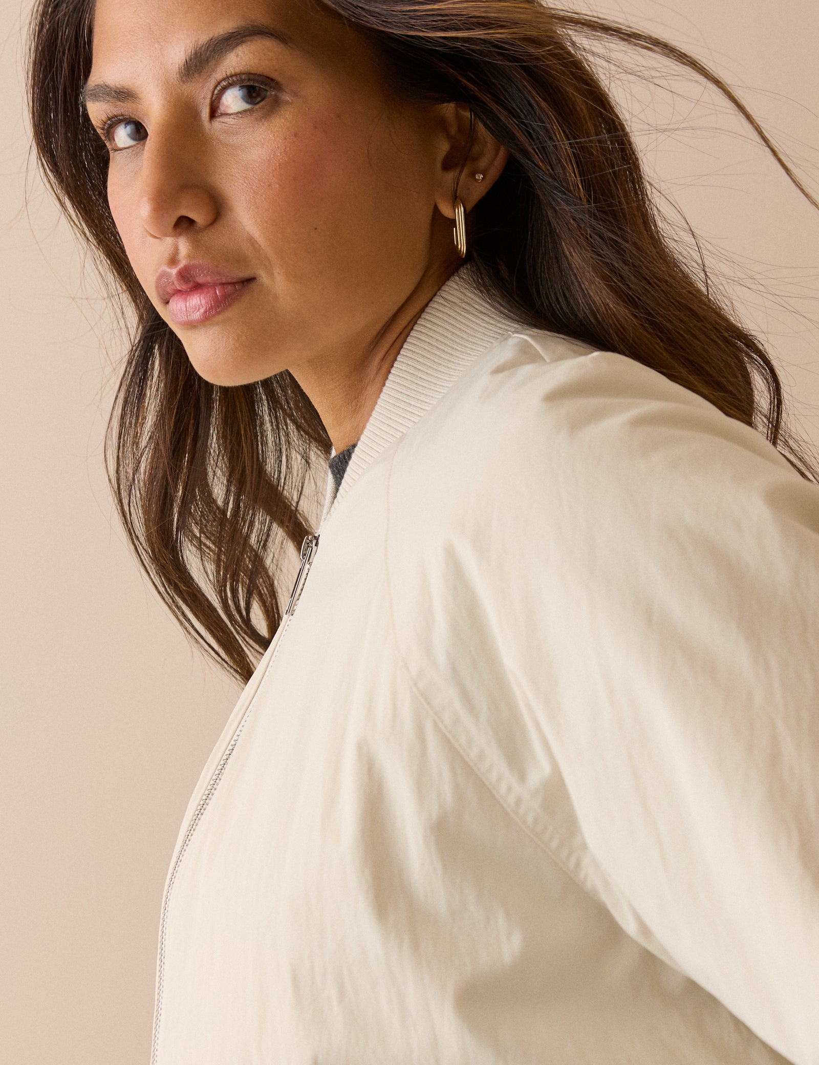 Ivory Longline Oversized Bomber Jacket