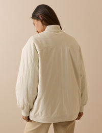 Ivory Longline Oversized Bomber Jacket