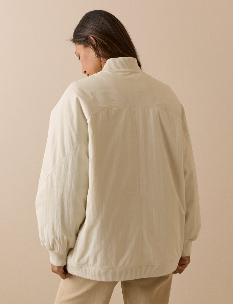 Ivory Longline Oversized Bomber Jacket