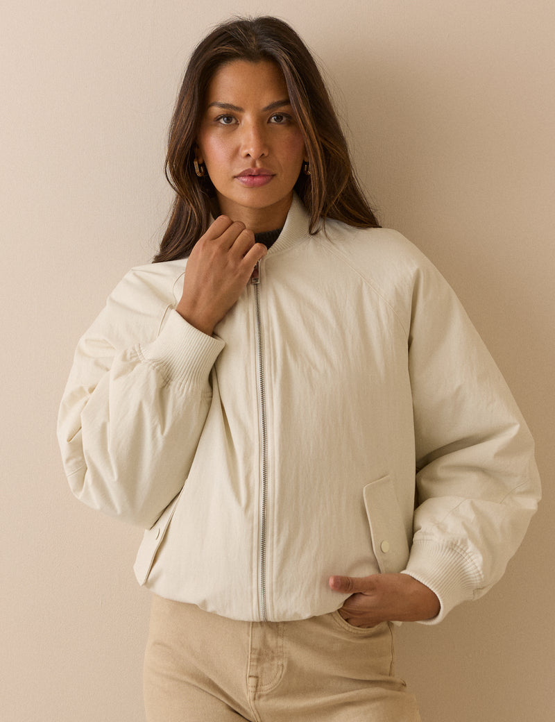Ivory Longline Oversized Bomber Jacket