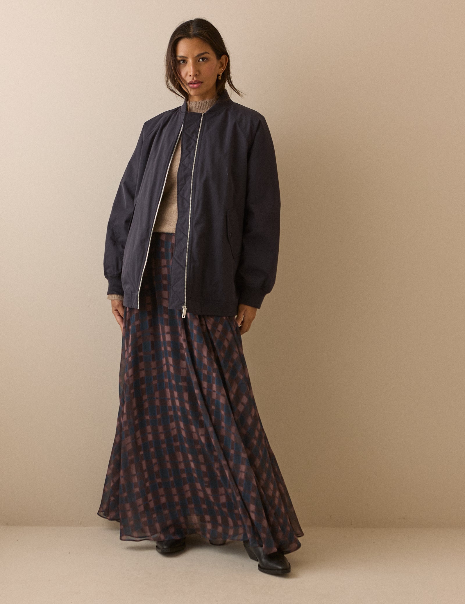 Navy Longline Oversized Bomber Jacket