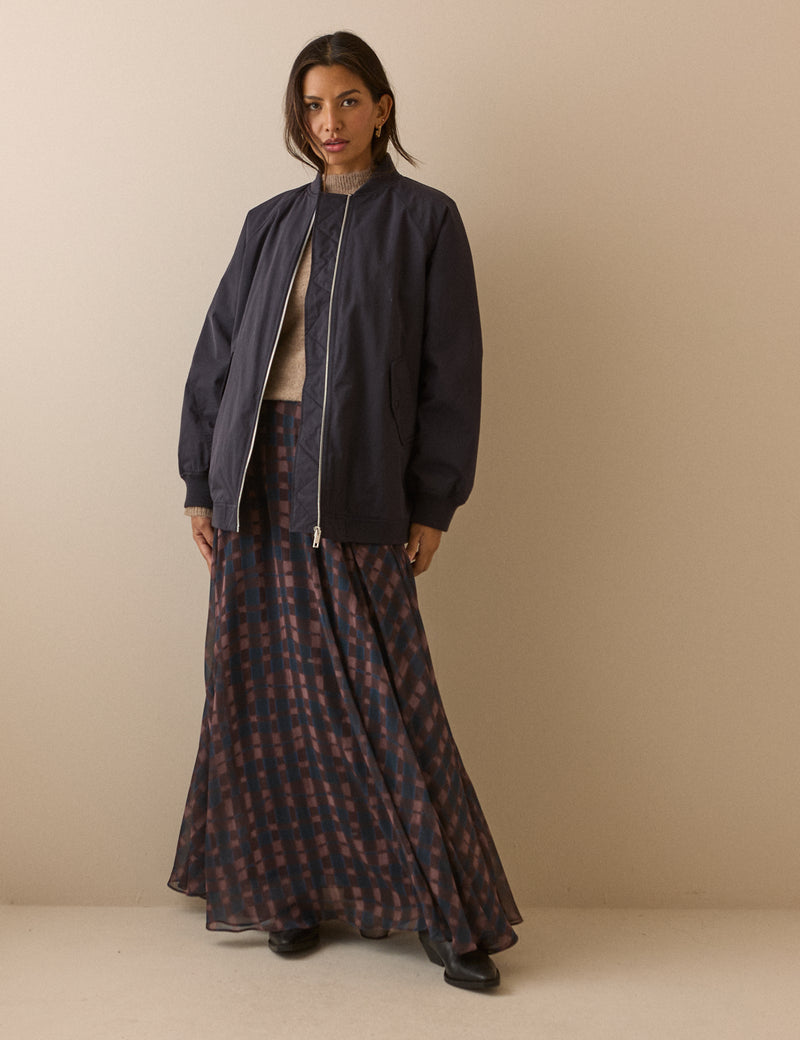 Navy Longline Oversized Bomber Jacket