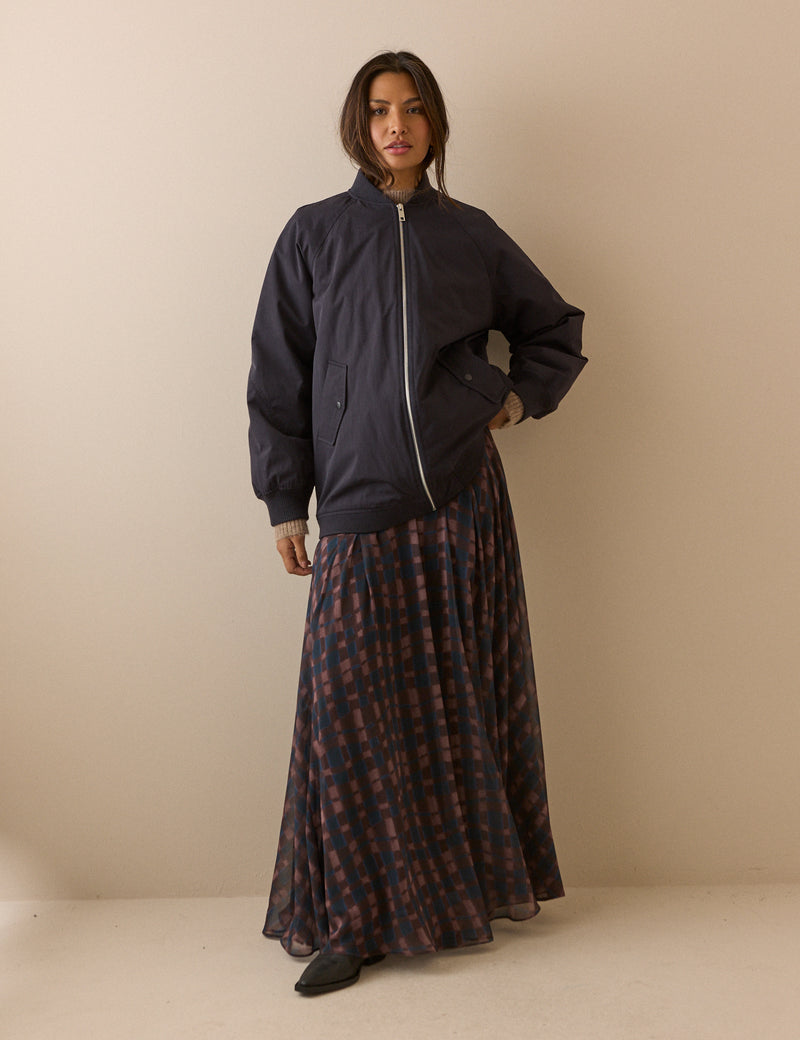 Navy Longline Oversized Bomber Jacket