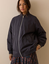 Navy Longline Oversized Bomber Jacket